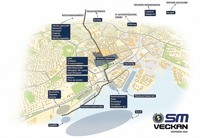 Karta över Västerås under SM-veckan 2024